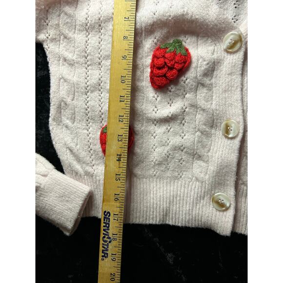 Love Knits Pale Pink Strawberry Cardigan XS Cottagecore Kawaii - Picture 4 of 6